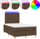 vidaXL Boxspringbed met matras en LED-verlichting, donkerbruin, 120x190 cm, stof