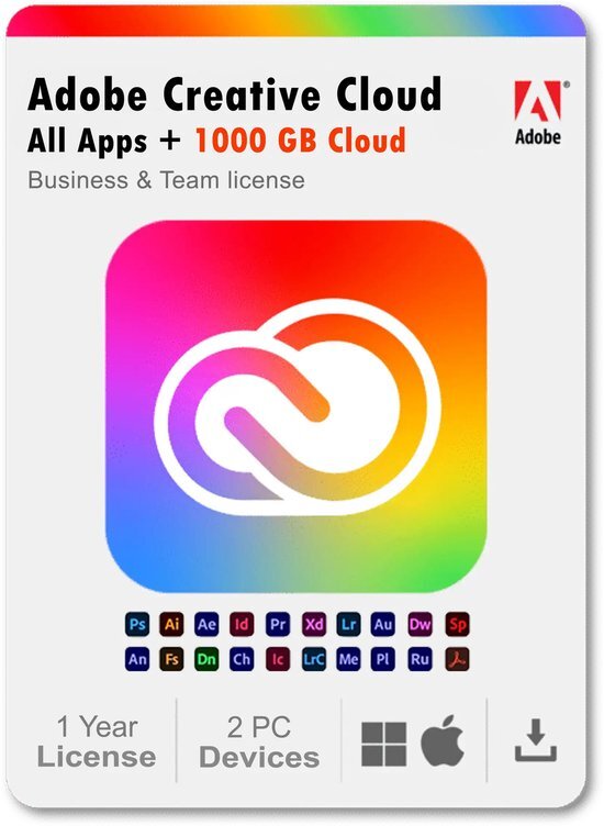 Adobe Creative Cloud (all apps) Student &amp; Teacher edition | Abonnement | 1Jaar | 100GB Cloud