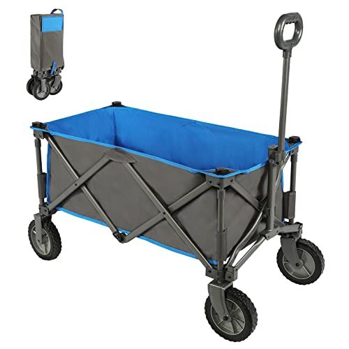Portal Opvouwbare trolley, karretje, voor buiten, opvouwbaar met verwijderbare stof, festival, tuin, kamperen, picknick, ondersteunt max. 100 kg, draagbaar, trailer (blauw)