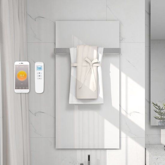 Quality Heating QH-GD Serie infrarood paneel 700 Watt Wit 60 x 120 cm met Wifi thermostaat en handdoekbeugel