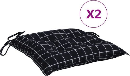 vidaXL Stoelkussens 2 stuks Ruitpatroon Zwart en wit Stof 40x40x7 cm
