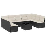 vidaXL 10-delige Loungeset met Kussens Poly Rattan Zwart