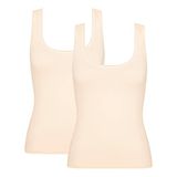 Sloggi 2-pack dames hemden GO brede band - Biologisch katoenen dames onderhemd - Ronde hals - Creme / XS