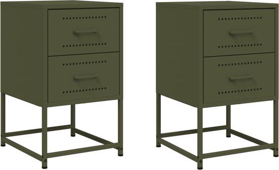 vidaXL Nachtkastjes - Set van 2 - Staal - Olijfgroen - 36x39x60,5 cm