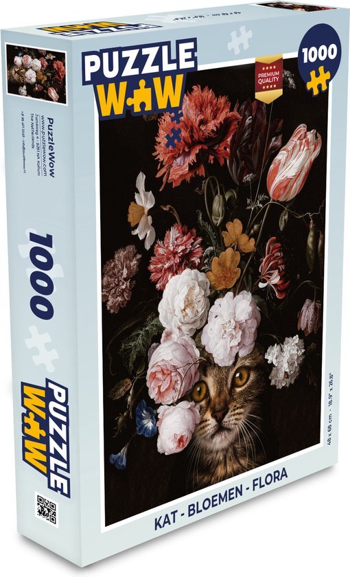 MuchoWow Puzzel Kat - Bloemen - Flora - Legpuzzel - Puzzel 1000 stukjes volwassenen