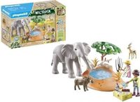 PLAYMOBIL Wiltopia: Aventurier dans la savane avec animaux, un éléphant et accessoires. À partir de 4 ans. Fabriqué à partir de matériaux recyclés