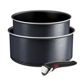 Tefal Ingenio Enjoy, 3 stuks, lichte steelpan, Light Tech-technologie, afneembare handgreep, titanium coating, L7239302