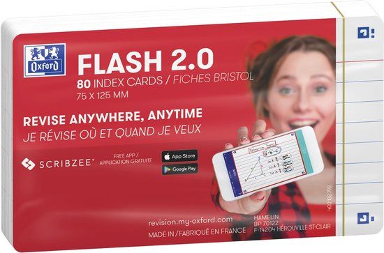Oxford Flash 2.0 Flashcards - A7 - Gelijnd - 80 stuks - Wit