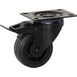 Meso Zwenkwiel rubber met rem zwart 100mm - 75kg draagvermogen