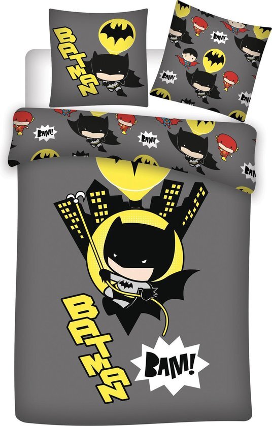 Batman Dekbedovertrek BAM! - Eenpersoons - 140 x 200 cm - Polyester grijs