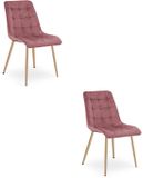 LEOBERT Set van 2 eetkamerstoelen SPLIT – donkerroze fluweel – eiken poten