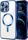 Techsuit Luxury Crystal Back Cover hoesje met MagSafe voor Apple iPhone 12 Pro Max - Transparant/Donkerblauw