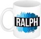 Bellatio Decorations Ralph naam cadeau koffie mok - beker - met blauw verfstrepen - Cadeau collega - vaderdag - verjaardag - meester - coach - 300 ml - wit