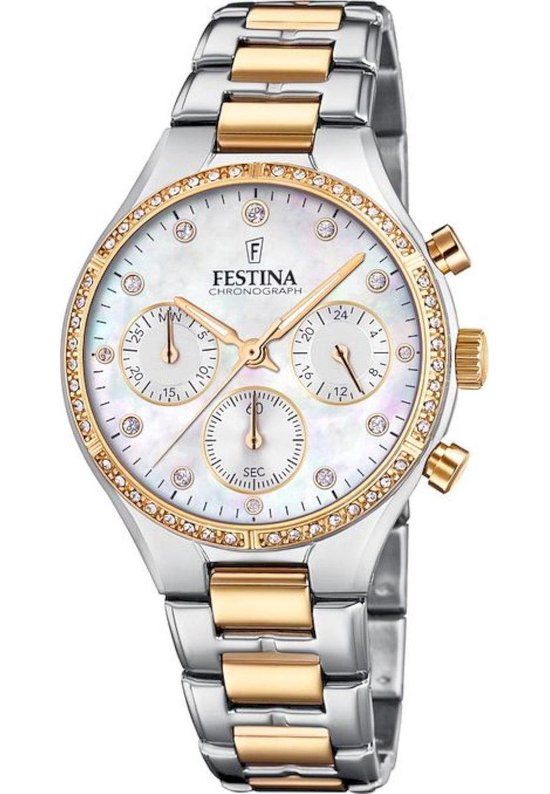 Festina F20402/1 Boyfriend Chronograaf Polshorloge - Ø 39mm - Staal - Bi color - Wit