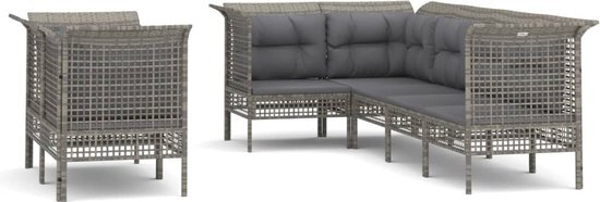 vidaXL 7-delige Loungeset met kussens poly rattan grijs