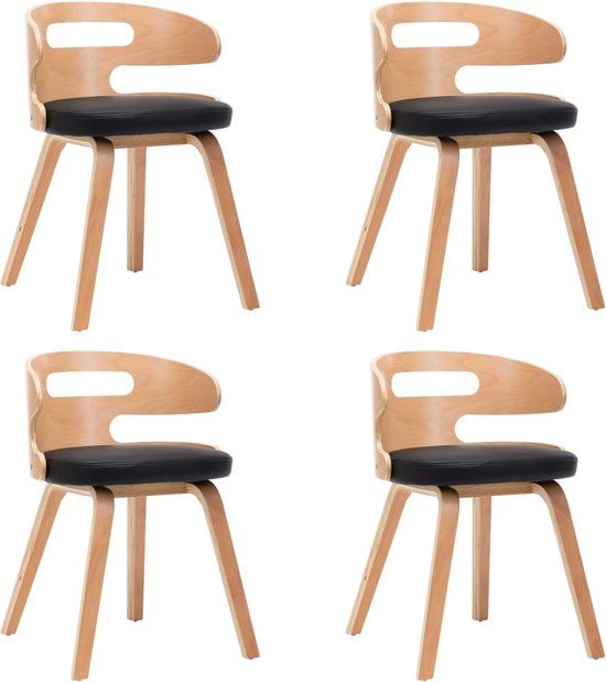 vidaXL Eetkamerstoelen 4 stuks gebogen hout en kunstleer zwart