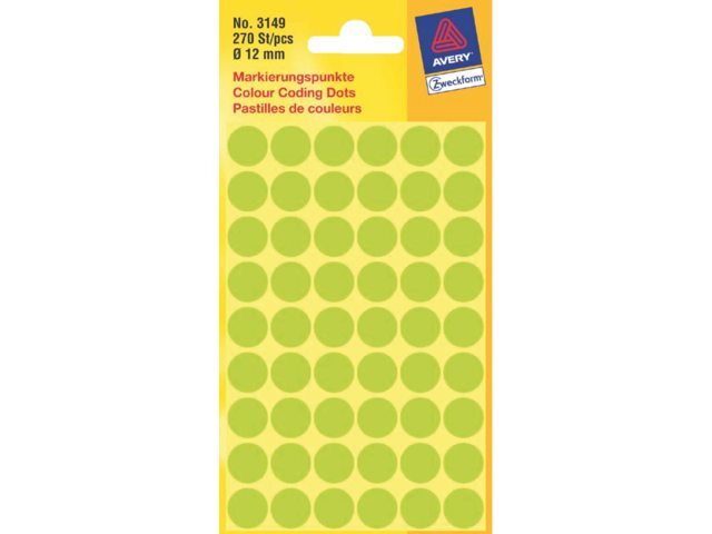 Avery Etiket 3149 rond 12mm lichtgroen 270stuks