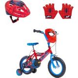 4KidsOnly Spiderman fietsset; fiets 12 inch, handschoenen en helm