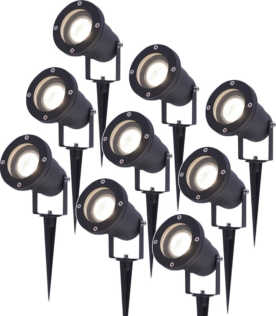 V-tac Set van 9 LED Prikspots - 4000K Neutraal wit - Kantelbaar - IP44 Vochtbestendig - Aluminium - Tuinspot - Geschikt voor in de tuin - Zwart -