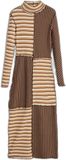 Desigual Damesjurk Aviemore Gebreide Jurk Kort Lange Mouw Col Bruin Gestreept Polyester L