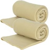 H&S Collection Fleece dekens/plaids - 2x - lichtgeel - 125 x 150 cm