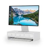 Relaxdays monitorstandaard, 3 lades, HxBxD: 12,5 x 51 x 24 cm, MDF, monitorverhoger, pc-standaard, wit