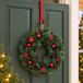 Couronne de porte décorée - D34 x 9 cm - rouge - avec cintre de porte rouge - couronne de Noël