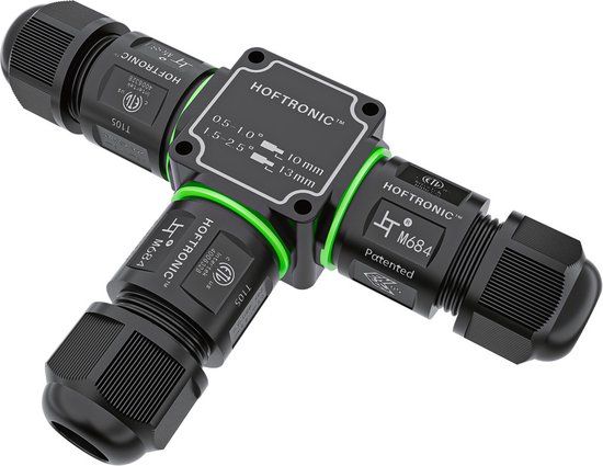 HOFTRONIC Kabelverbinder IP68 Waterdicht - 3 ingangen - Gereedschapsloos - 4-11mm kabeldikte - Voor buiten