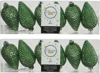 Decoris Pommes de pin décorations de Noël - 18 pièces - Vert - Paillettes - 8 cm - Plastique