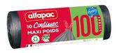 ALFAPAC - 10 zakken van 100 l met schuifbanden - Maxi-gewicht vuilniszakken - Milieuvriendelijk: mix van gerecycled materiaal en plantaardige oorsprong - Made in France
