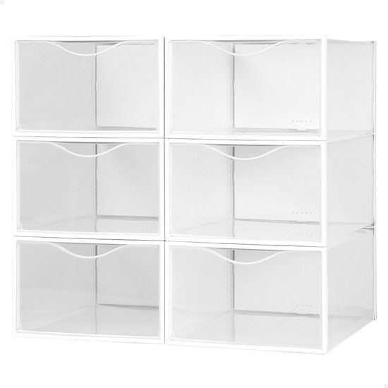Efficiënt Huis Stapelbare Schoenendozen - Set van 6 - Wit/Transparant
