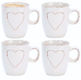 Siaki Koffiemokken set Heart - 4x - wit - 150 ml - mokken - met tekst - keramiek - giftset