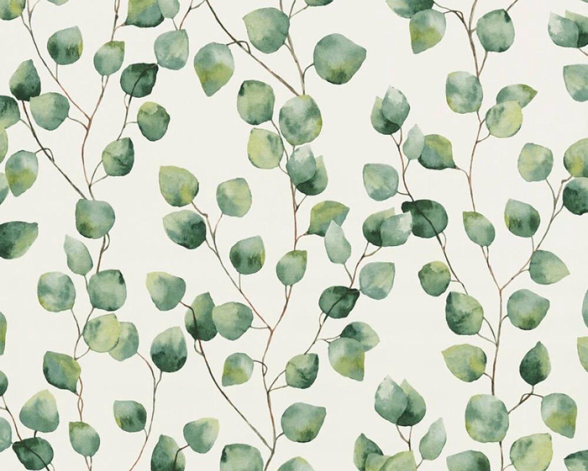 A.S. Création SUBTIELE KLEINE BALDEREN OP TAK BEHANG - Groen Wit - AS Creation Greenery