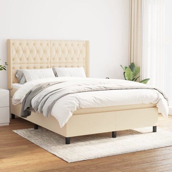 vidaXL Boxspring met matras stof crèmekleurig 140x190 cm
