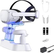 NexiGo Verbeterd laadstation met LED-licht voor Oculus Quest 2, [Ondersteuning Elite Strap met batterij], headset en Elite Strap Stand, Controller Mount, 2 oplaadbare batterijen, magnetische kabel