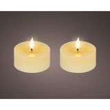 Lumineo Realistic LED Tealight with Flame Effect Ø7.5x6cm Cream with 6-Hour Timer Battery Operated - 2 Pieces