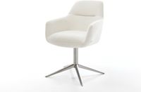 Chaise de salle à manger Pejo-Flex pied croisé acier inoxydable bouclé beige doux pivotant à 360° fonction bascule noyau à ressorts ensachés