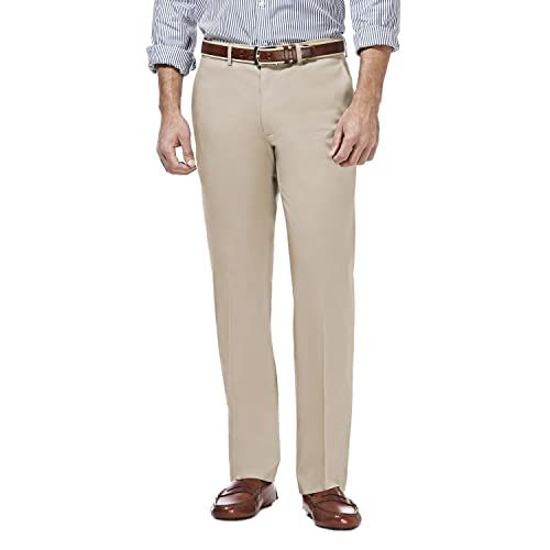 Haggar Men's Premium No Iron Straight Fit Flex Waist Flat Front Pant - Sand - 36W / 29L