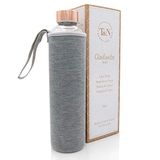 T&N Glazen fles, 750 ml, drinkfles van glas met neopreen hoes, lekvrij, glazen drinkfles van dik borosilicaatglas, 100% BPA-vrij, slank design