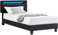 IDIMEX Stoffen bed BENITO 90x200 cm, led-verlichting, zwart kunstleer
