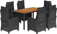 vidaXL 7-delige tuinset met kussens, zwart, van polyrotan