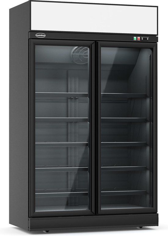 Combisteel Professionele Vrieskast - 1000L - Zwart - 2 Glasdeuren - Lichtbak - 7455.2425