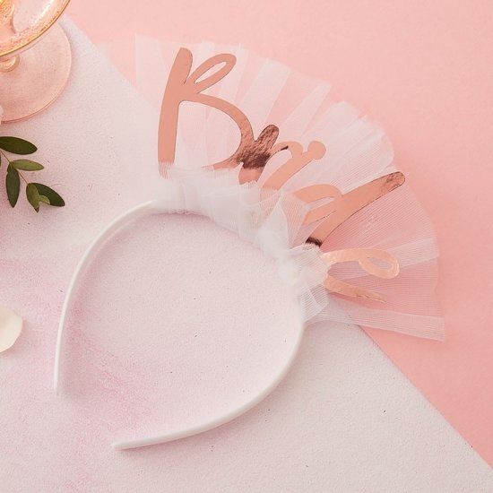 Ginger ray BRIDE DIADEEM / TIARA SLUIER VRIJGEZELLENFEEST WIT - ROSEGOLD FOIL FLORAL HEN PARTY