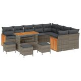 vidaXL Tuinbank Set 14 stuks 10 zitplaatsen Grijs Poly Rattan