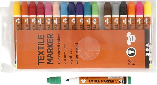 Creativ company Textielstiften, 2-4 mm lijn, kleuren assorti, 18 assorti