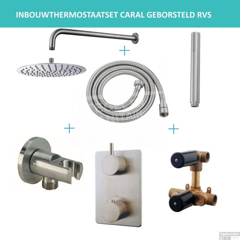 Wiesbaden Caral 202 Inbouwthermostaatset Rond 20cm - Geborsteld RVS
