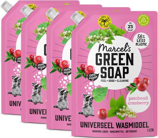 Marcel's Green Soap Universeel Wasmiddel Navulling - Patchouli & Cranberry - 4 x 1L