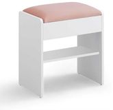 Signature Home Kaptafel kruk - Make-Up Kruk - Stoel - Krukje Zitmeubelen Gewatteerde Fluwelen - poef met Antislip Voetkussentjes - Wit Roze