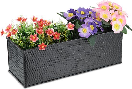 Zwarte rechthoekige metalen plantenbak voor binnen - 14x40x15 cm