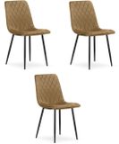 LEOBERT Set van 3 eetkamerstoelen TURIN - Lichtbruin fluweel - Zwarte metalen poten